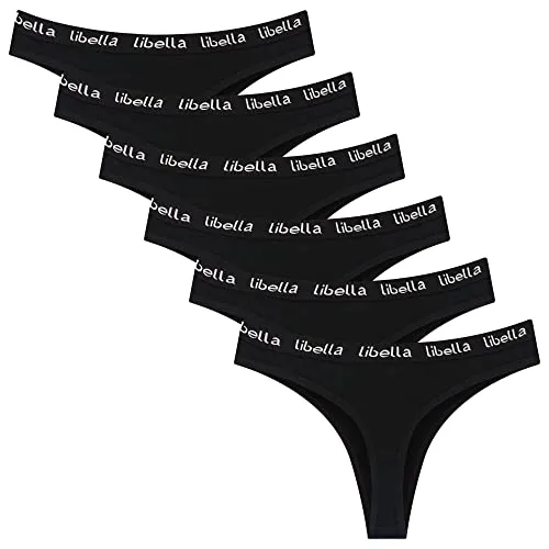 L&K-II Damen Tanga Strings aus Baumwolle Atmungsaktive Unterwäsche 6er Pack 3207 Schwarz M