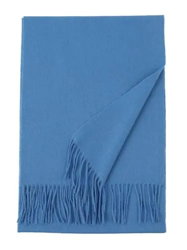 Prettystern langer und weicher Wollschal einfarbig mit Fransen für Herbst Winter Herren und Damen Himmelblau