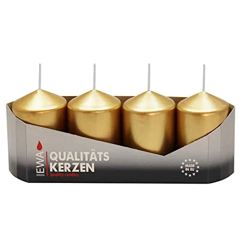 4er Tray Stumpenkerzen Gold lackiert, Größe ca. 40 x 60 mm Adventskerzen Weihnachtskerzen Säulenkerzen