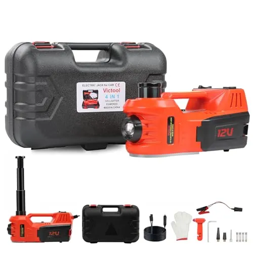 Elektrischer hydraulischer Wagenheber 5T, 5 Tonnen 12V-Wagenheber, Hubbereich 15-45cm, mit Reifenfüllpumpe und LED-Licht für SUV, Limousinen, LKW, PKW, Reifenwechsel und Werkstattreparaturen