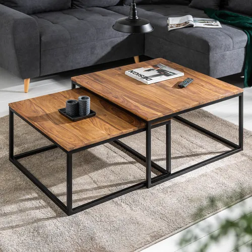 riess-ambiente Couchtisch ELEMENTS 2er Set 65cm braun Sheesham Massivholz
