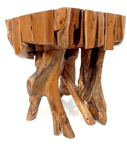 Brillibrum Design Beistelltisch Wurzelholz Teak Wurzelholz Hocker Beistelltisch Teakholz massiv Sitzhocker Root Teak Holztisch (Klein: 45x34x34cm (HxBxT))