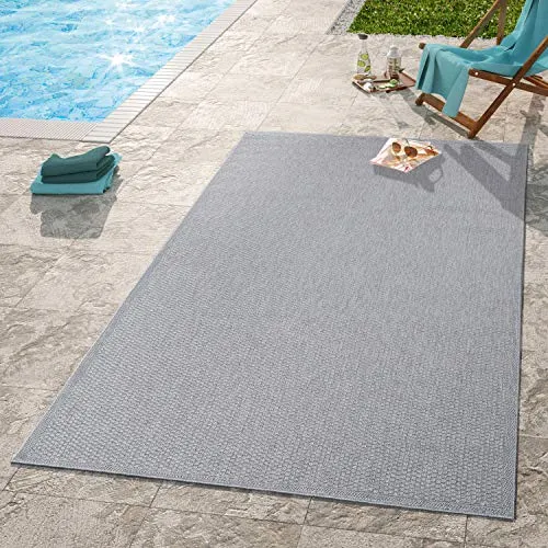 TT Home In-& Outdoorteppich Terrasse Küche Balkon Wetterbeständig Modern Unifarben, Farbe: Grau, Größe:80x200 cm