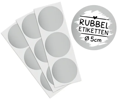Rubbeletiketten silber rund 5cm Rubbelaufkleber Rubbelsticker 50