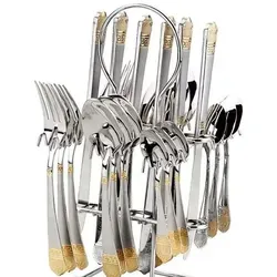 Schatzkiste1 Mäander Besteck Set für 6 Personen, 24-teilig, Gold - Elegantes 24-teiliges Besteckset im Mäander-Design für 6 Personen aus hochwertigem 18/10 Edelstahl, spülmaschinenfest und ideal für festliche Anlässe sowie den täglichen Gebrauch.