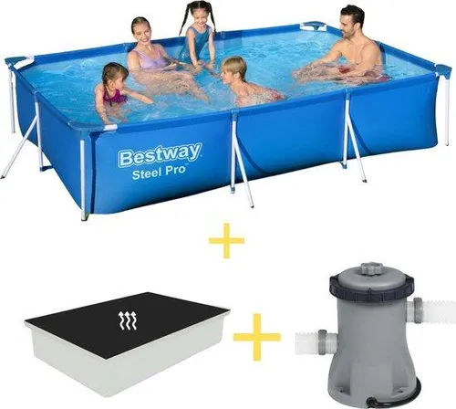 Bestway Steel Pro Schwimmbad 300 x 201 x 66 cm mit Sonnenschutz & Filterpumpe