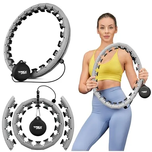 TREX SPORT Smart Hula Hoop Reifen Erwachsene mit Gewicht Kugel 400g TX-010CHH | Fitnessreifen verstellbar, 360° Massage mit Noppen, 24 Segmente | Grau