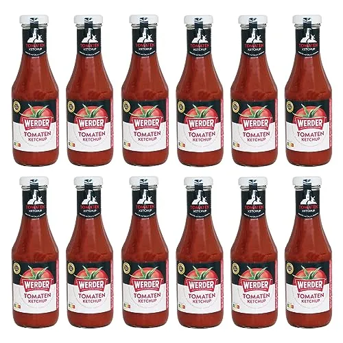 Werder Tomaten-Ketchup 12er Pack, 12 x 450 ml - Ketchups – Reichhaltiger Geschmack mit hochwertigen Zutaten, ideal für Grillpartys und als Begleiter zu vielen Gerichten.