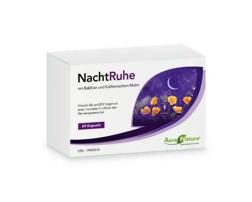 Aura Natura NachtRuhe Kapseln mit Baldrian & Grüntee-Extrakt - Nahrungsergänzungsmittel für entspannende Nächte. Mit hochwertigen Inhaltsstoffen wie Baldrian und Grüntee-Extrakt für ein wohltuendes Erlebnis.