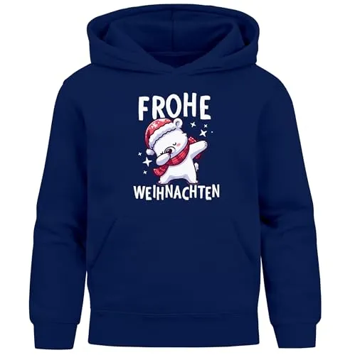MoonWorks® Kinder Hoodie Weihnachten Pullover mit lustigen Motiven Navy 116 - Der perfekte Weihnachtspullover für Kinder! Mit fröhlichen Dabbing XMAS-Motiven sorgt dieser Hoodie für gute Laune und ist ein ideales Geschenk für Weihnachten. Kuschelig und bequem für kalte Tage – ein Must-Have für die Kinderkleidung!