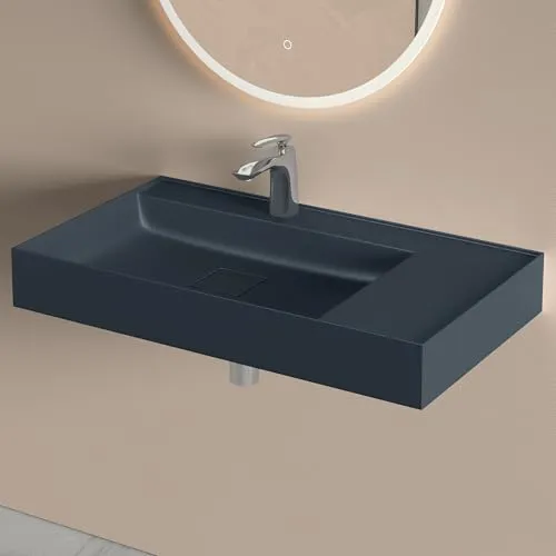 doporro Waschbecken Colossum630 – Aufsatzwaschbecken aus Mineralguss - Waschplätze in matt Anthrazit, handpoliert und mit Überlaufschutz. Leicht zu reinigen und vielseitig installierbar – ideal für jedes Badezimmer.