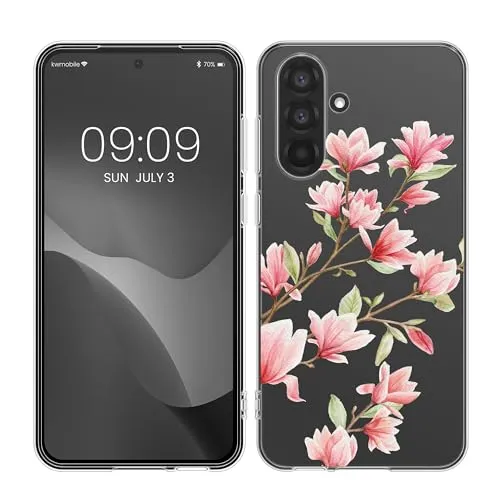 kwmobile Case kompatibel mit Samsung Galaxy A56 5G - Hülle Silikon transparent Magnolien Rosa Weiß Transparent
