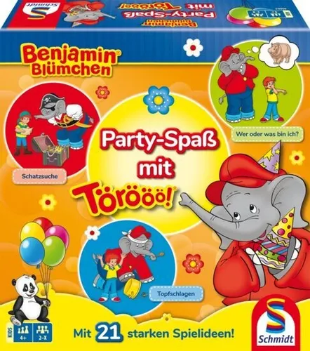Schmidt Spiele 40663 Benjamin Blümchen – Party-Spaß mit Törööö - Gesellschaftsspiel für Kinder ab 4 Jahren, bietet 21 kreative Spielideen für unvergessliche Kinderpartys und stundenlangen Spaß!
