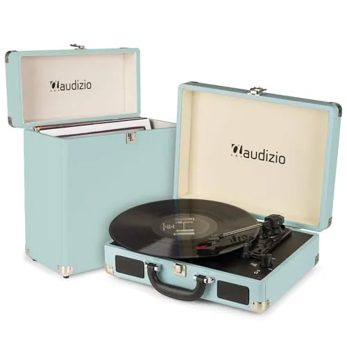 Audizio RP114BL Plattenspieler mit Lautsprecher und Plattenkoffer, Vinyl Player, Schallplattenspieler mit Adapter für 33,45,78 u/min, Record Player, AUX und RCA/Cinch, Retro Plattenspieler - Blau
