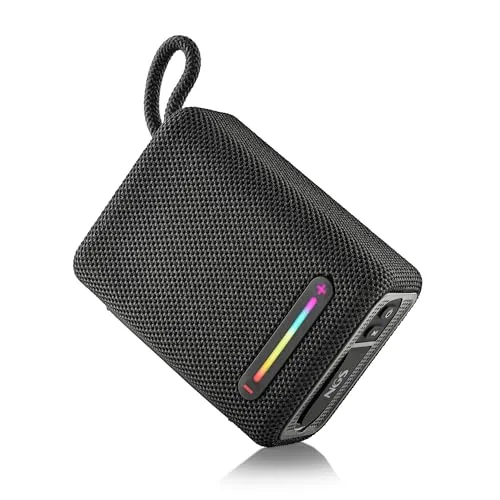 NGS Roller Furia 1 Black - Tragbarer Bluetooth-Lautsprecher mit RGB-Lichtern - Tragbare Bluetooth-Lautsprecher mit IPX6-Wasserdichtigkeit und 15 W Leistung für hochwertigen Sound, ideal für Outdoor-Aktivitäten und bis zu 9 Stunden Batterielaufzeit.