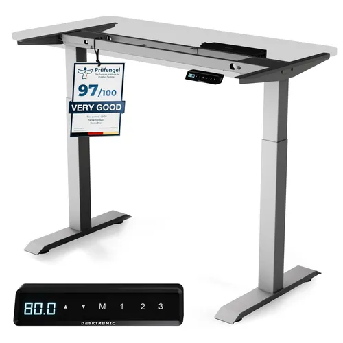 Desktronic HomeOne Elektrisch höhenverstellbarer Schreibtischgestell, Grau - Schreibtische mit Memory-Funktion und Anti-Kollisions-Technologie für individuelle Anpassung und Komfort bei der Arbeit.