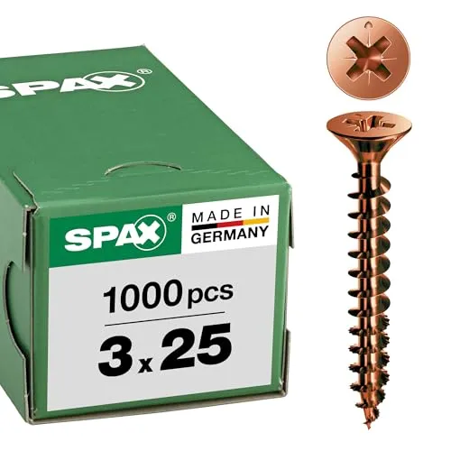 SPAX Universalschraube, 3,0 x 25 mm, 1000 Stück, Kreuzschlitz Z1, Senkkopf, Teilgewinde, 4CUT, Brüniert C1A, 1081140300255