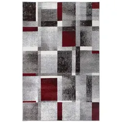 oKu-Tex Phönix Teppich, Rot, Grau, Hellgrau, Anthrazit - Moderner Teppich im geometrischen Design, pflegeleicht und ideal für Fußbodenheizung, sorgt für ein warmes Wohngefühl und ist unempfindlich gegen Flecken.