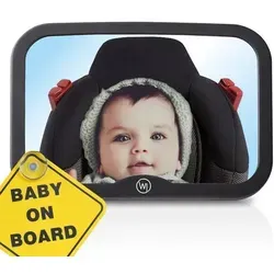 Wicked Chili Babyspiegel Rücksitzspiegel bruchsicher & schwenkbar für Kopfstütze (mit Baby on Board Schild)