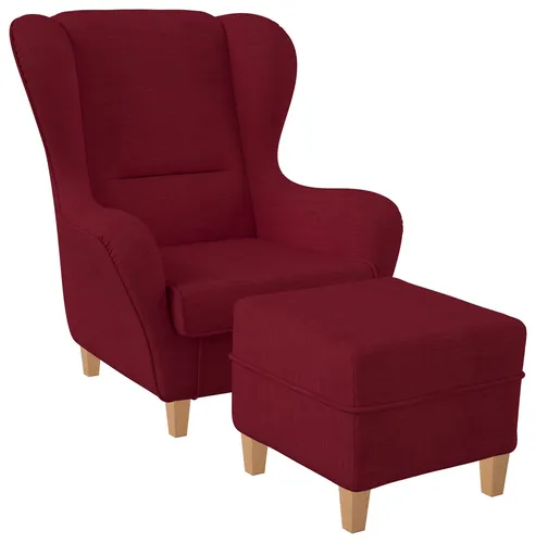 Supellex Sofia Ohrensessel mit Hocker - Design Rubin-Rot - Eleganter Ohrensessel mit passendem Hocker für Erwachsene. Stilvolles Design in Rubin-Rot, ideal für gemütliche Stunden. Hohe Qualität und Komfort für Ihr Zuhause.