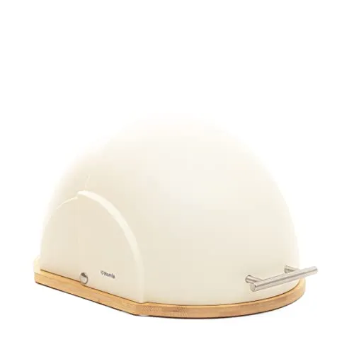 HOMLA Brotkasten Brotaufbewahrung Metall Deckel Brotaufbewahrungsbox für frische Backwaren Darvin Beige 37 x 26 x 22 cm