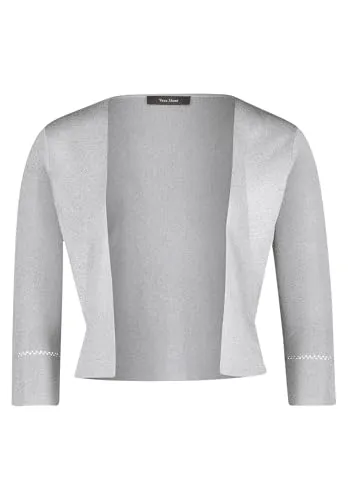 Vera Mont Damen Strickbolero ohne Verschluss in Grau/Silber, XL - Eleganter Bolero für Damen mit 3/4-Ärmeln und glitzerndem Muster, perfekt für festliche Anlässe und um jedes Outfit zu vervollständigen.
