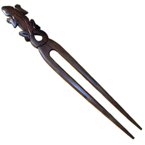 Exclusive Haarnadel Haargabel Holz Wood Hairpin Handarbeit Gecko Design HN025