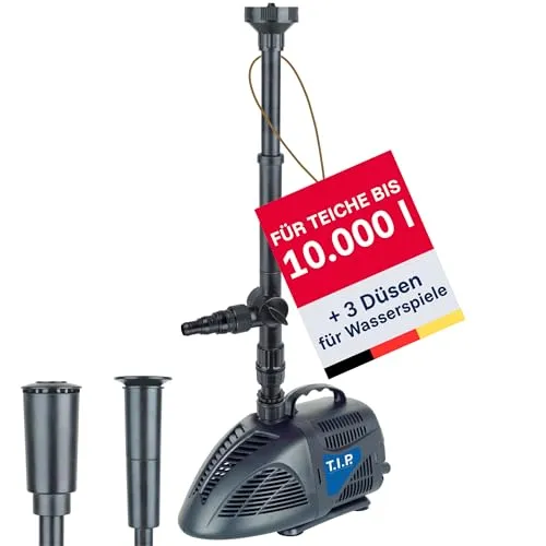 T.I.P Wasserspielpumpe WPS 4000 R - Leistungsstarke 4.000 l/h Pumpe mit 3 Wasserspieldüsen und vertikal justierbarem Teleskopsteigrohr für Teiche und Zierbrunnen