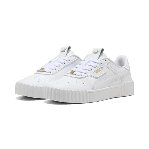 PUMA Damen Carina 3.0 Luxe Sneakers 41, White Gold - Stylische Sneakers mit regulärer Breite aus hochwertigem Leder und einer robusten Gummilaufsohle. Ideal für den Alltag und sportliche Aktivitäten.