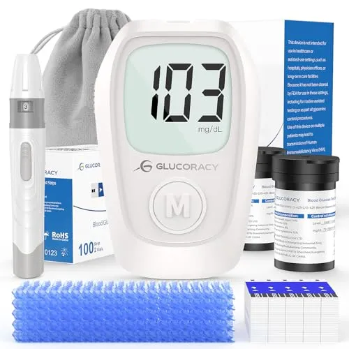 Glucoracy G-425 Blutzuckermessgerät-Set, Blutzuckertest-Set mit Stechhilfe, 100 Teststreifen und 100 Lanzetten, Glukosemessgerät für zu Hause, Diabetes-Selbsttest-Set für den Heimgebrauch
