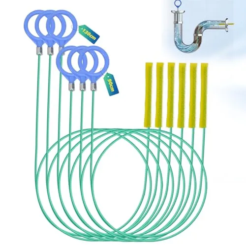 Abflussreiniger Spirale 6 Stück - Anti-Bruch-Stahl Abflussspirale Abflussreiniger Sticks 90CM+130CM, Rohrreinigungsspirale Flexibles Spirale Abfluss Rohrreinigung für Waschbecken Abwasserkanäle