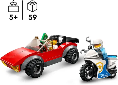LEGO City Polizei Verfolgungsjagd Set 60392 - Spannende Verfolgungsjagd mit Polizei-Motorrad und Sportauto, inklusive Minifiguren und digitaler Bauanleitung für interaktiven Spaß