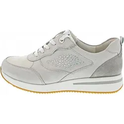 Waldläufer H-Agnes sportlicher Schnürer Beige - Damen-Schnürhalbschuhe mit herausnehmbarem Fußbett, ideal für individuelle Einlagen und hohen Tragekomfort, verziert mit elegantem Strasssteinbesatz.