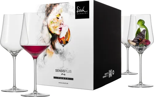 Eisch Germany Rotweinglas Sky SensisPlus, 4-teiliges Set aus bleifreiem Kristallglas - Hochwertige Rotweingläser aus Kristallglas, maschinengefertigt, spülmaschinengeeignet und ideal für besondere Anlässe.