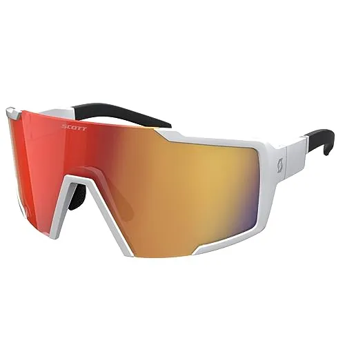 Scott Sunglasses Shield Compact white matt red chrome (0196) - Sportbrillen für Radfahrer, ideal für schmale Gesichter mit maximalem Sichtfeld und 100% UV-Schutz. Inklusive Hartschalenetui für sicheren Transport.