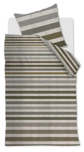 Beddinghouse GLOAMING Bettwäsche 155x220 cm - Bettwäsche-Set aus 100% Baumwolle, grün mit Streifen-Motiv, kuscheliger Biberstoff für ultimativen Schlafkomfort und stilvolle Schlafzimmerdekoration.