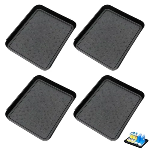 GOEDCH 4er-Set Schuhabtropfschale: 35x27.5x3cm Schwarze Schuhmatte, wasserdichte und rutschfeste Schuhabtropfschalen, Kunststoff Abtropfmatte, Pflegeleichte Abtropfschale für Schuhe Regen Winter