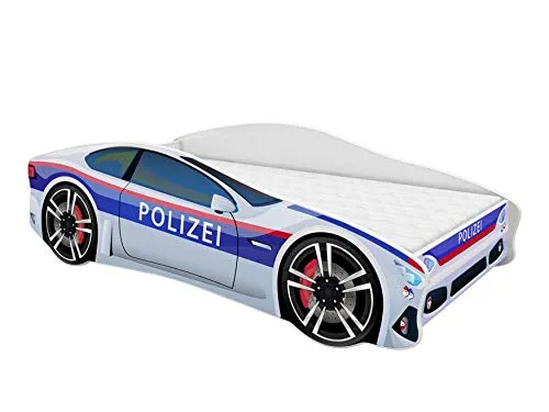 ACMA Kinderbett Auto-Bett Polizei mit Rausfallschutz, Lattenrost und Matratze (Polizei 3, 160x80 cm)