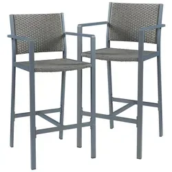 casa.pro Outdoor Barhocker 2er Set Avise - Essstühle aus wetterfestem Aluminium und Polyrattan, bis 150 kg belastbar, ideal für Gartenpartys und entspannte Stunden im Freien.
