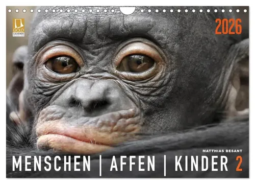MENSCHENAFFENKINDER 2 Wandkalender 2026 - Hochwertiger Fotokalender mit 12 Bildern von Menschenaffen, ideal für Kinder und Erwachsene. Spiralbindung und umweltfreundliches Papier sorgen für eine nachhaltige Nutzung.