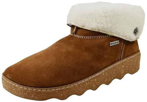 Rohde Damen Hausschuh Foggia 6128 - Warme Leder Stiefelette - Damen-Hausschuhe mit wärmender Schurwolle und strapazierfähiger Plateaulaufsohle, ideal für gemütliche Stunden an kalten Tagen.
