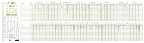 Zettler Urlaubsplaner 16 Mon Blauer Engel 2026 – Wandkalender 100 × 30 cm, 16 Monate auf 1 Seite (Dez. Vorjahr – März Folgejahr), für 25 Mitarbeiter, Recyclingpapier, Wochenzählung, Ferientermine, FSC