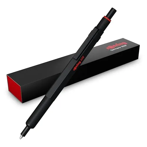 rOtring 600 Gelschreiber 0,55 mm | Schwarz - Schreibutensilien mit nachfüllbarer, intensiver schwarzer Tinte für geschmeidiges und präzises Schreiben. Der Vollmetallschaft sorgt für ideales Gewicht und die rutschfeste Griffzone für Komfort.