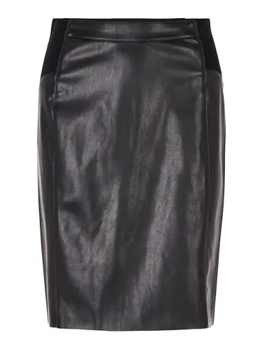 VERO MODA Vmbuttersia Hw Coated Skirt - Eleganter Bleistiftrock in Schwarz - Damen Bleistiftrock in Lederoptik mit Reißverschluss hinten, ideal für schicke Anlässe und vielseitig kombinierbar.