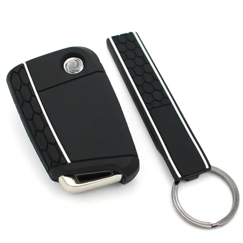 Schlüsselhülle VB + Keytag Schwarz/Weiß Silikonschutz Autoschlüssel Cover Case
