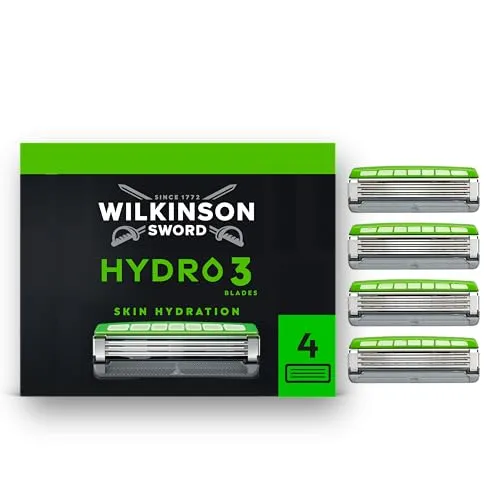 Wilkinson Sword Hydro 3 Herrenrasierer Klinge, 2 Gleitstreifen, karbonbeschichtete Klingen, Herrenrasierer Ersatzklingen-Pack, 4 Ersatzklingen