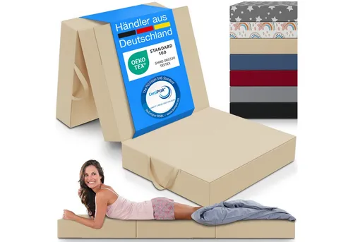 Klappmatratze 3-teilig, Gästematratze mit extra dicken Schaumstoff, ELONEO, 15 cm hoch, waschbarer Bezug, geeignet für Hausstauballergiker, schadstoffgeprüft