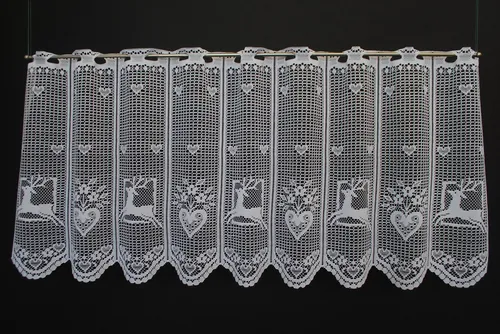 Gardinen Kranzusch Scheibengardine mit Hirsch und Herz, Stangendurchzug, transparent, Kurzgardine,Stablöcher,verschiedene Höhen und Farben