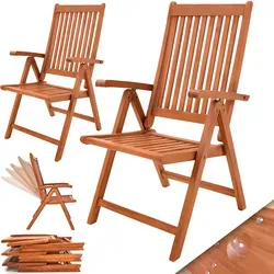 Casaria Gartenstuhl Vanamo (2 St) - Stühle aus FSC®-zertifiziertem Eukalyptus mit 5-fach verstellbarer Rückenlehne für höchsten Sitzkomfort im Garten oder auf der Terrasse.