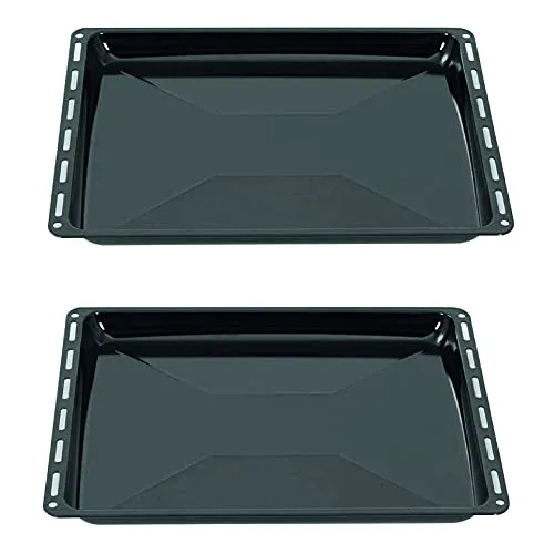 ICQN Backblech Set 455x375x30 mm - 2er Emaillierte Fettpfanne für Backofen, kratzfest und rostfrei, kompatibel mit Bosch, Siemens, Neff und mehr
